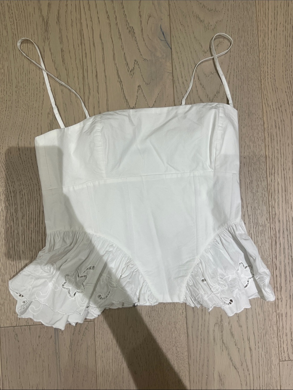 Zara White Spaghetti Strap Eyelet Peplum Camisole